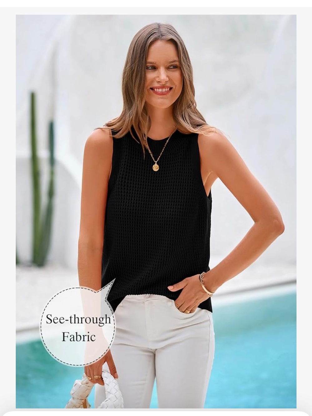 Black Sleeveless Open-Knit Sweater Tank
